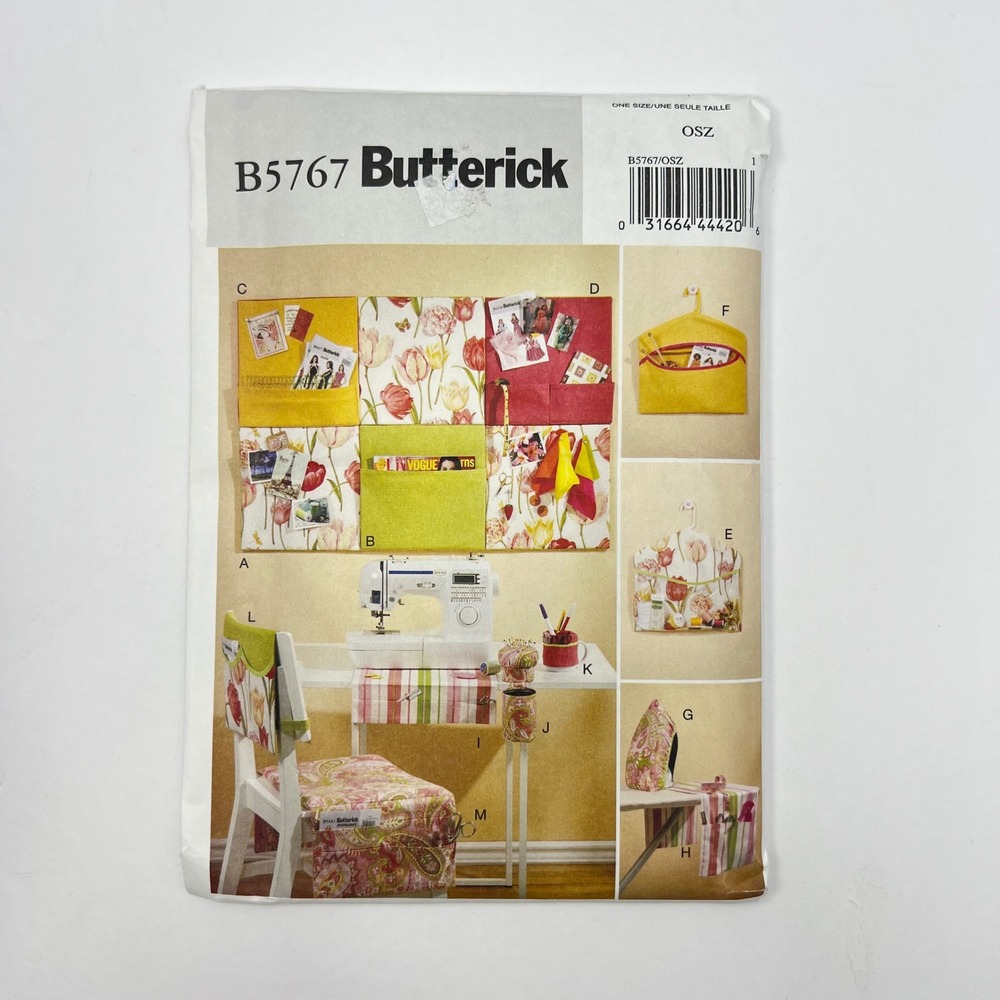 Butterick Sewing Room Organizer Pattern B5767 Chair Back Pouch Pin Cushion Uncut